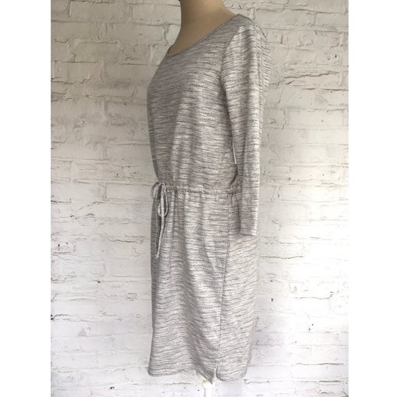 Long sleeve dress heather gray knit drawstring tie WHBM Small sweater dress - Picture 2 of 10